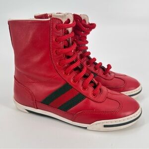 Gucci Kids Red Leather High Top Sneakers Size 27 Little Kids 10